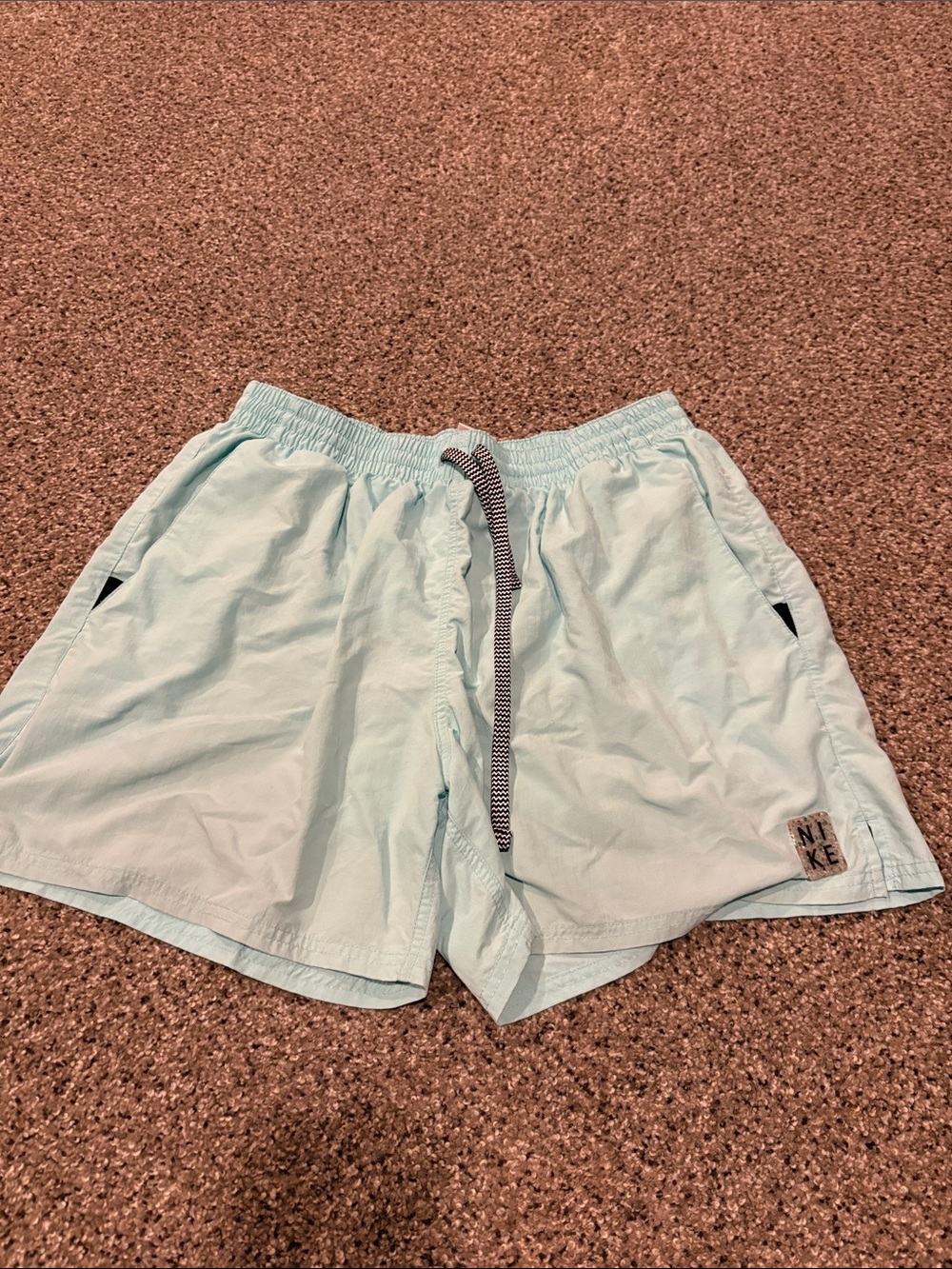 Nike Men's Light Aqua Athletic Shorts with Contrast Drawcord